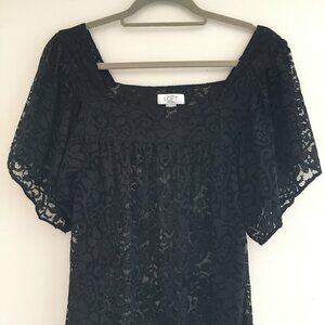 Anne Taylor Loft Petites Sheer Black Lace Whimsigoth Dress Women's Size LP